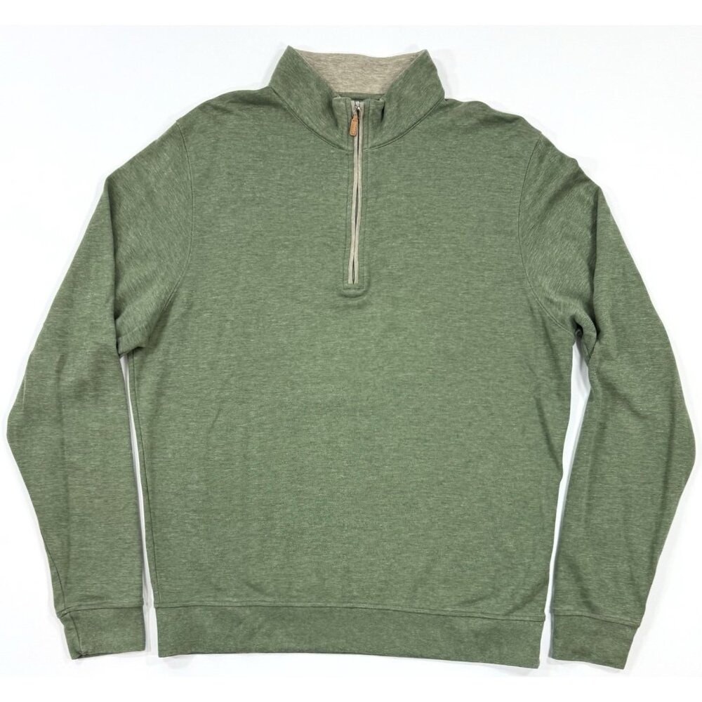 Collars & Co Mens 1/4 Zip Sweater Size Medium Cotton Modal Green Pullover Golf